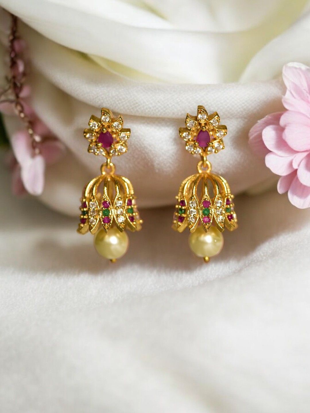 

SHARLEEZ Dome Shaped Jhumkas Earrings, Gold