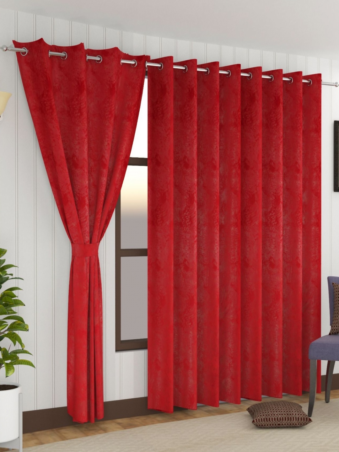 

Florida Cambridge Red 2 Pieces Room Darkening Velvet Long Door Curtain