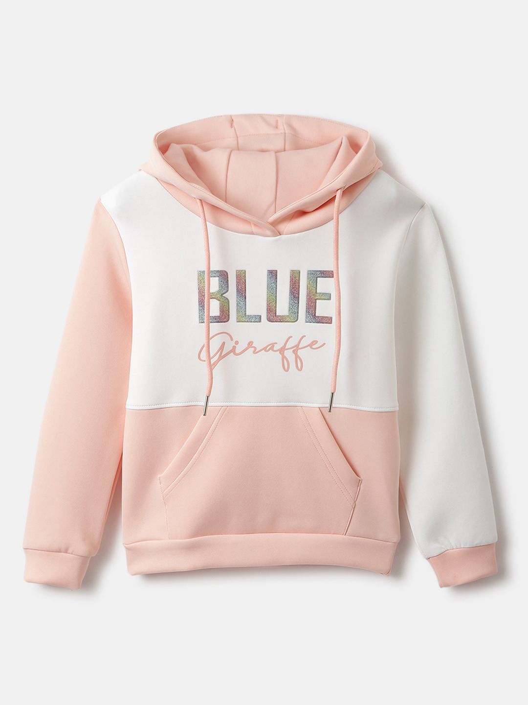 

Blue Giraffe Girls Colourblocked Hooded Sweatshirt, Peach
