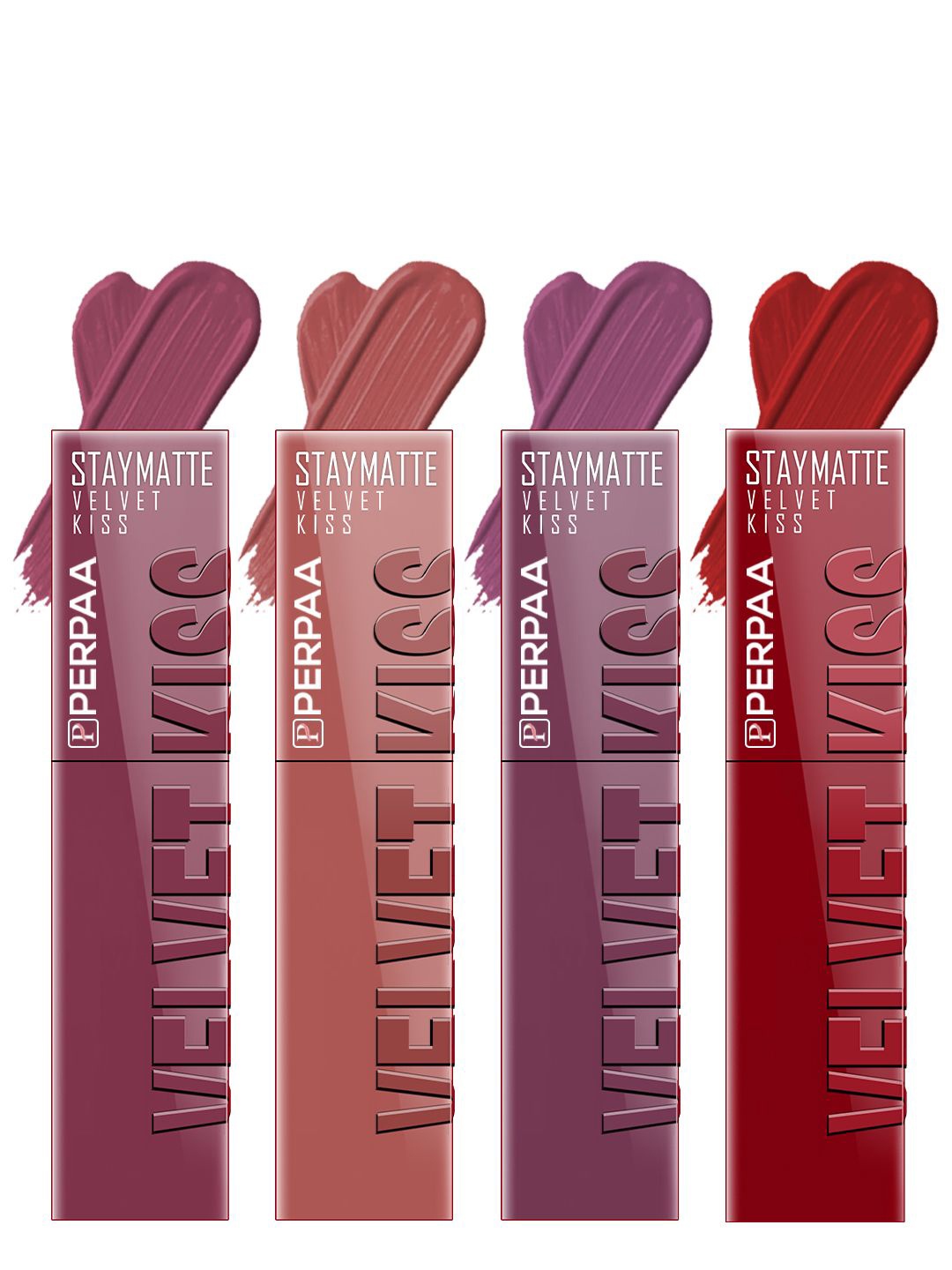 

PERPAA Velvet Kiss Set Of 4 Waterproof Liquid Lipstick -3.5 ml Each -4 -5 - 6 - 12, Nude