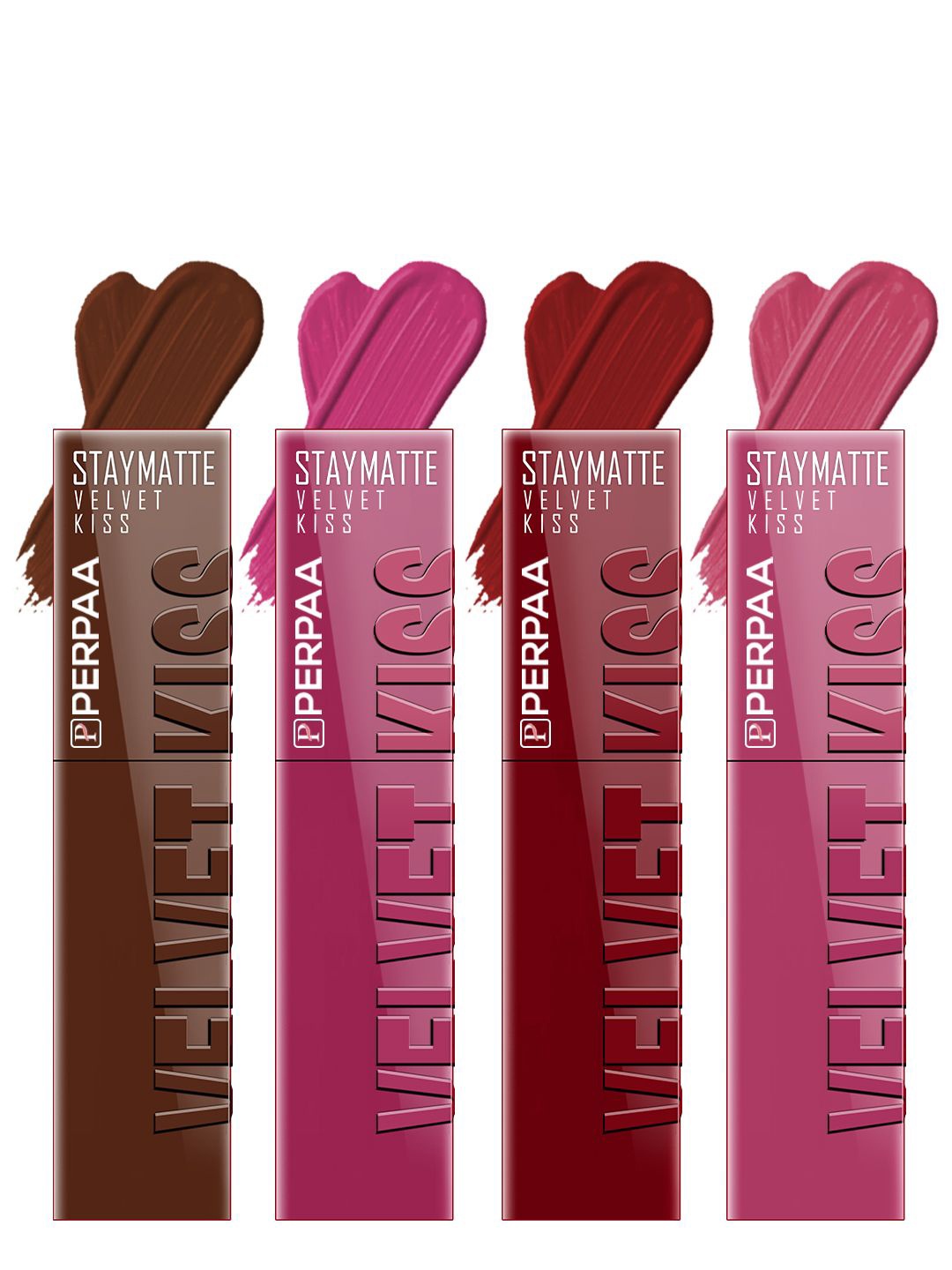 

PERPAA Velvet Kiss Set Of 4 Waterproof Liquid Lipstick -3.5 ml Each -7 - 8 - 9 -10, Brown