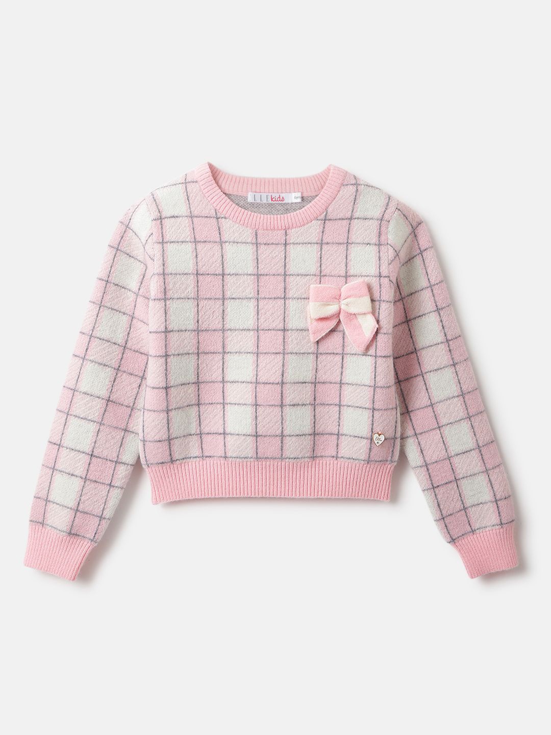 

ELLE Girls Checked Bow Detailed Pullover, Pink