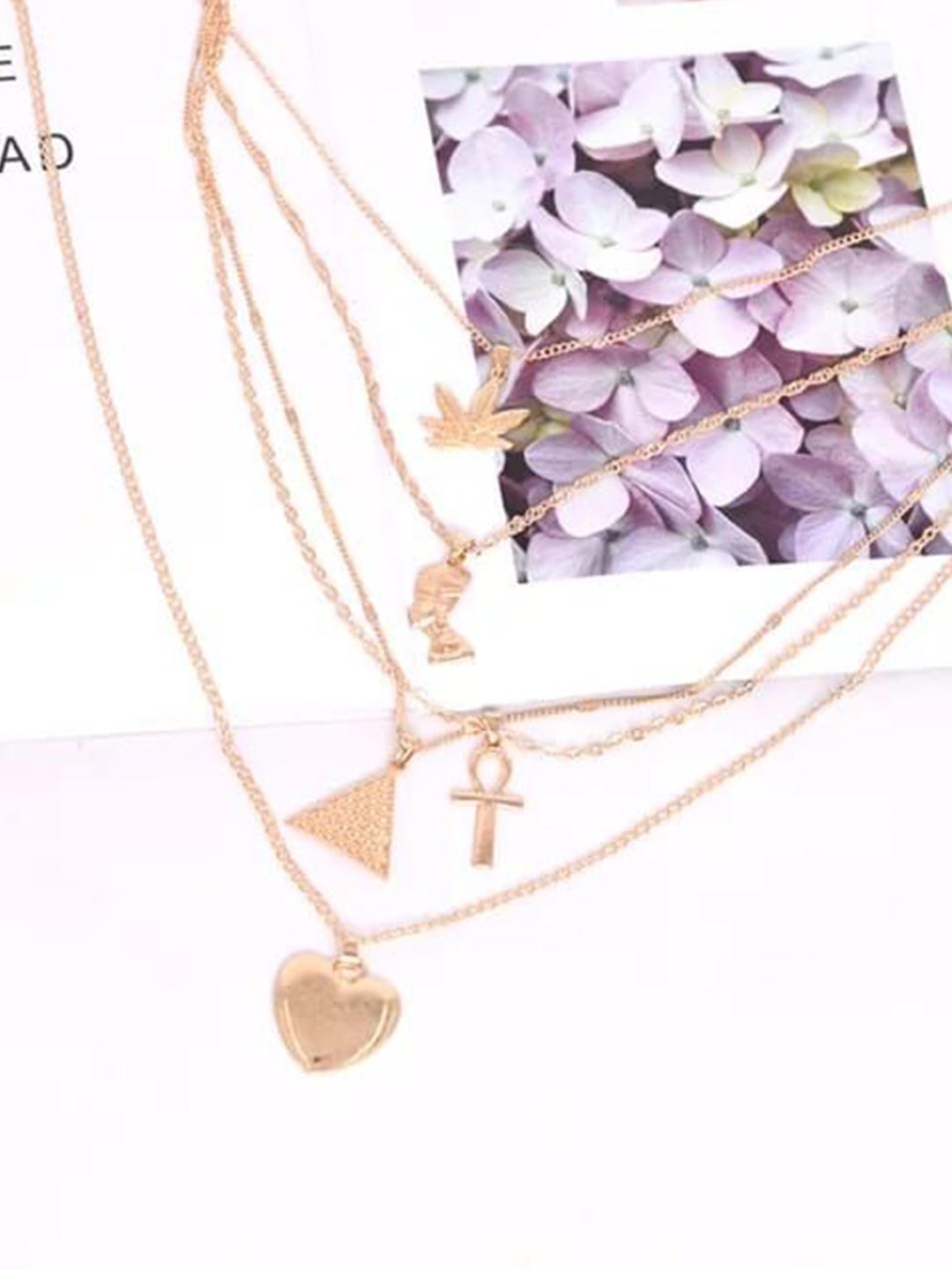 

YU FASHIONS Gold-Plated Leaf Heart Cross Portrait Multilayered Necklace