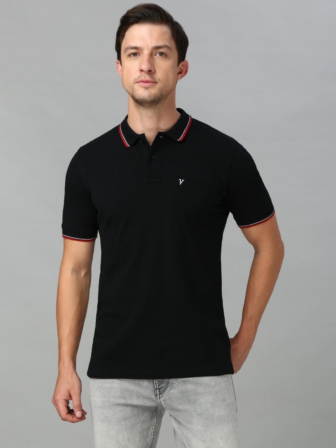 

Van Heusen Men Solid Polo Collar Pure Cotton T-shirt, Black