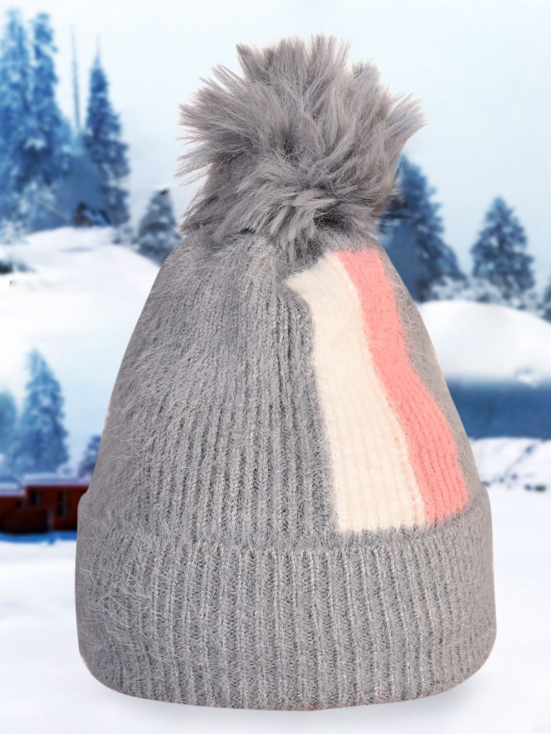 

LOOM LEGACY Women Winter Printed Beanie Cap, Grey