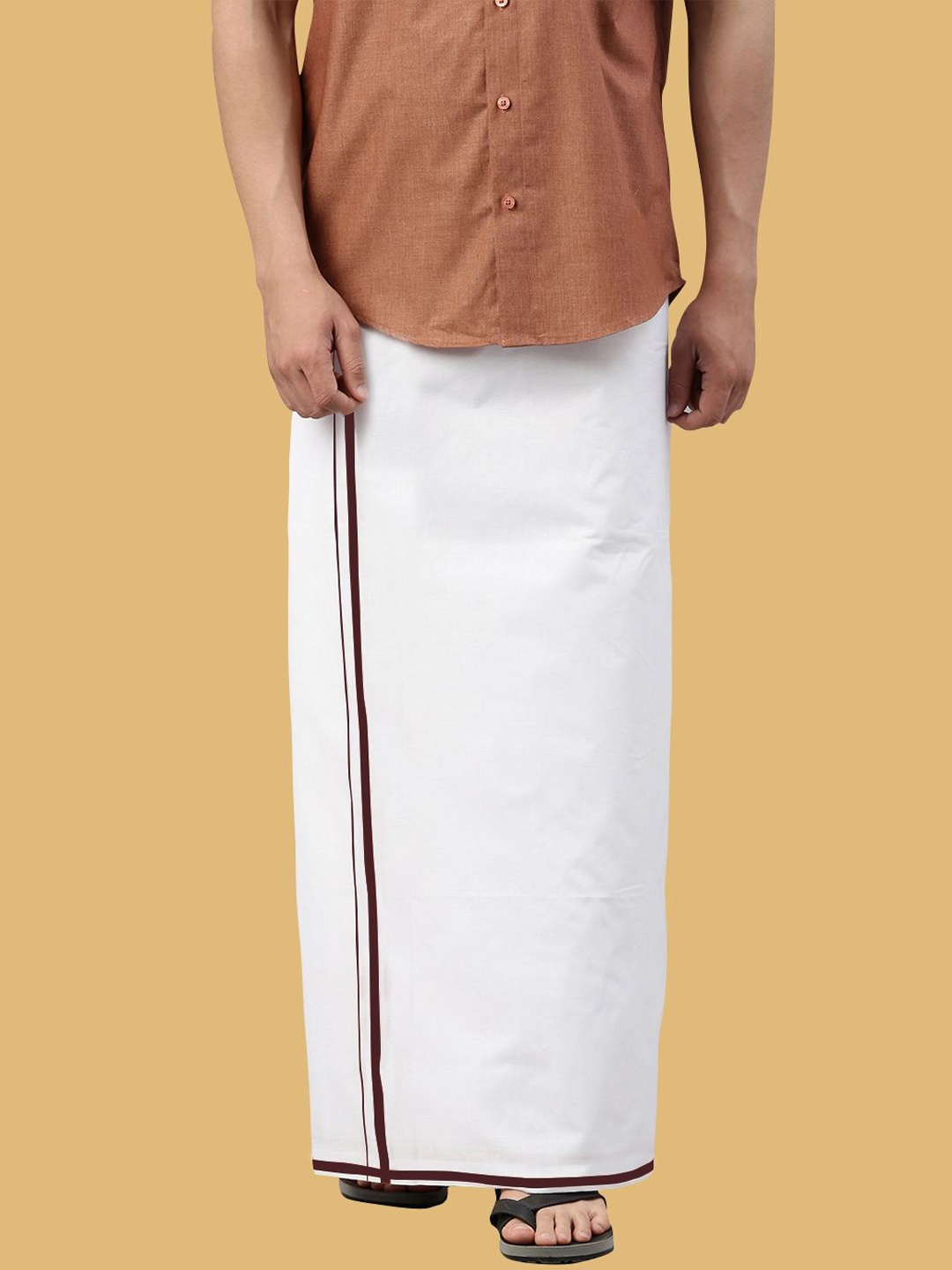 

WHITE HEART Men Pure Cotton Single Layer Dhoti with Coloured Border