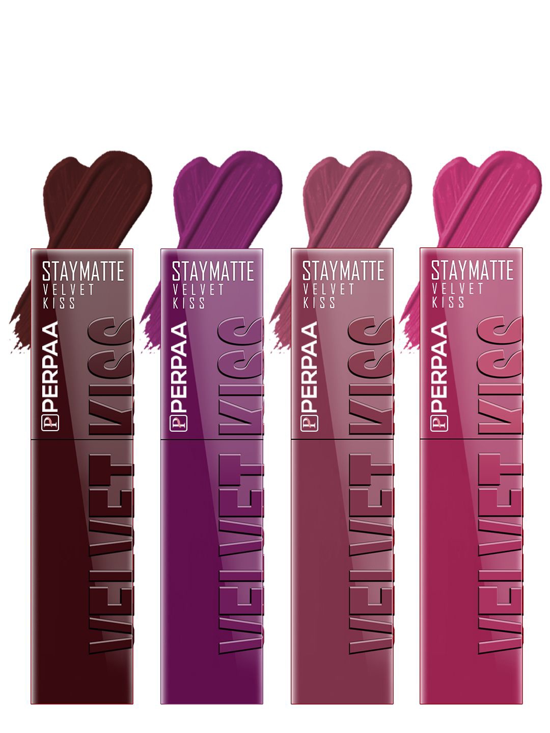 

PERPAA Velvet Kiss Set Of 4 Waterproof Matte Liquid Lipstick -3.5 ml Each-Shades -2-3-4-8, Pink