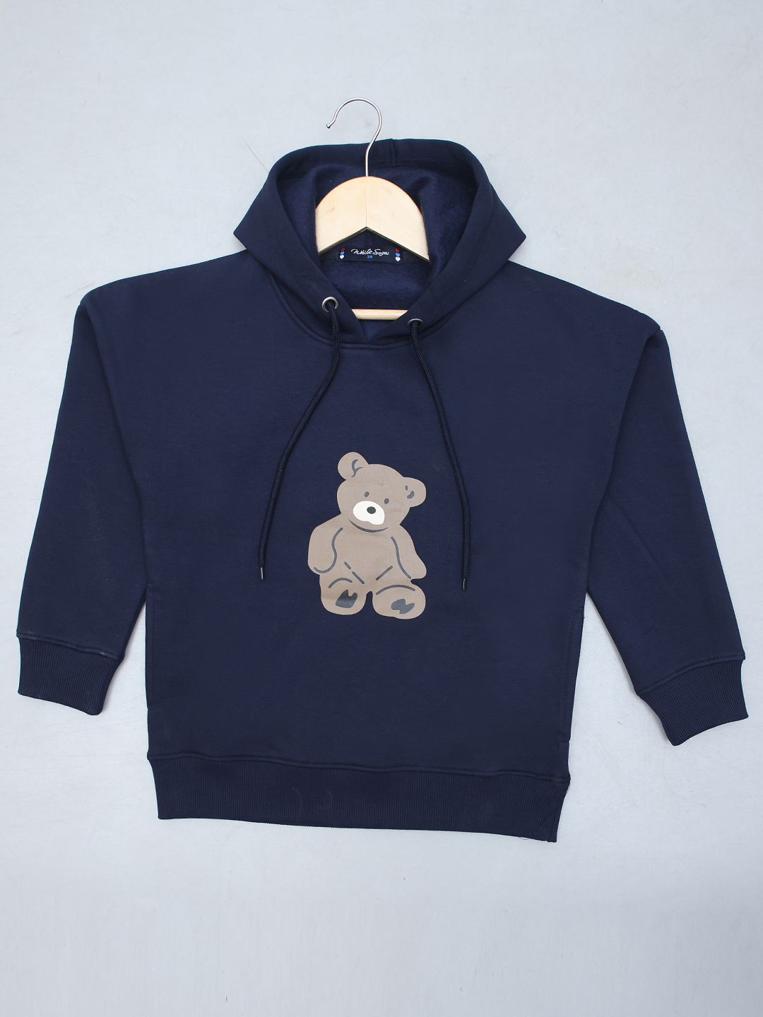 

White Snow Girls Hooded Long Sleeves Pullover Sweatshirt, Navy blue