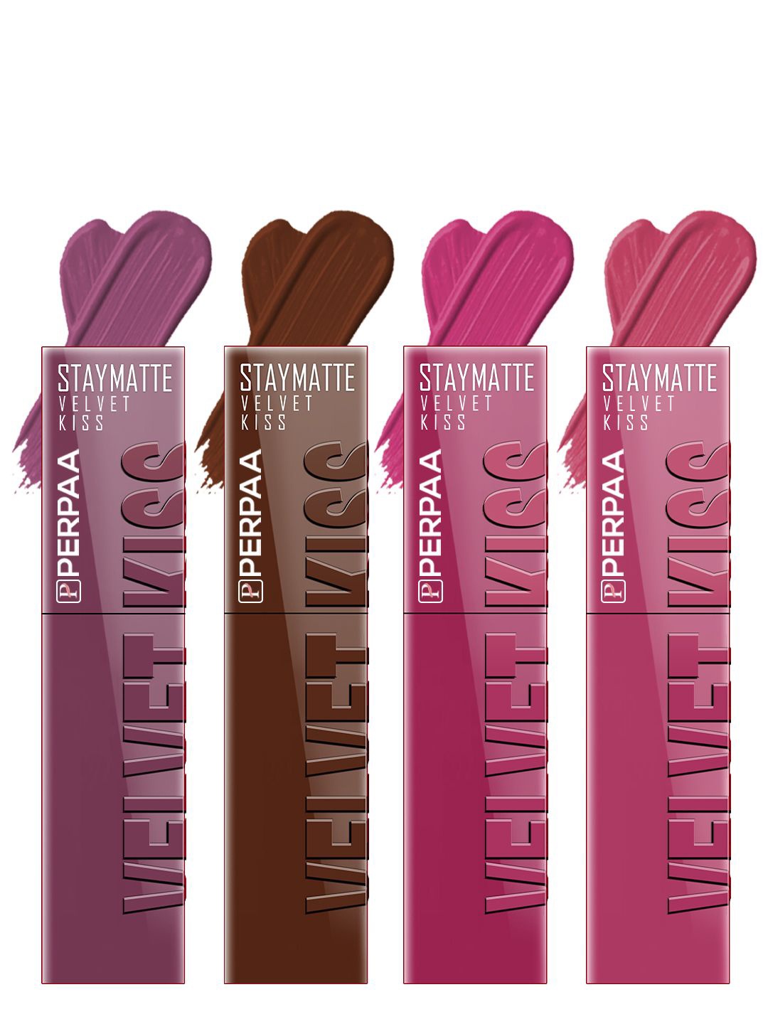 

PERPAA Velvet Kiss Set Of 4 Waterproof Liquid Lipstick -3.5 ml Each -Shades -6 -7 - 8 -10, Brown