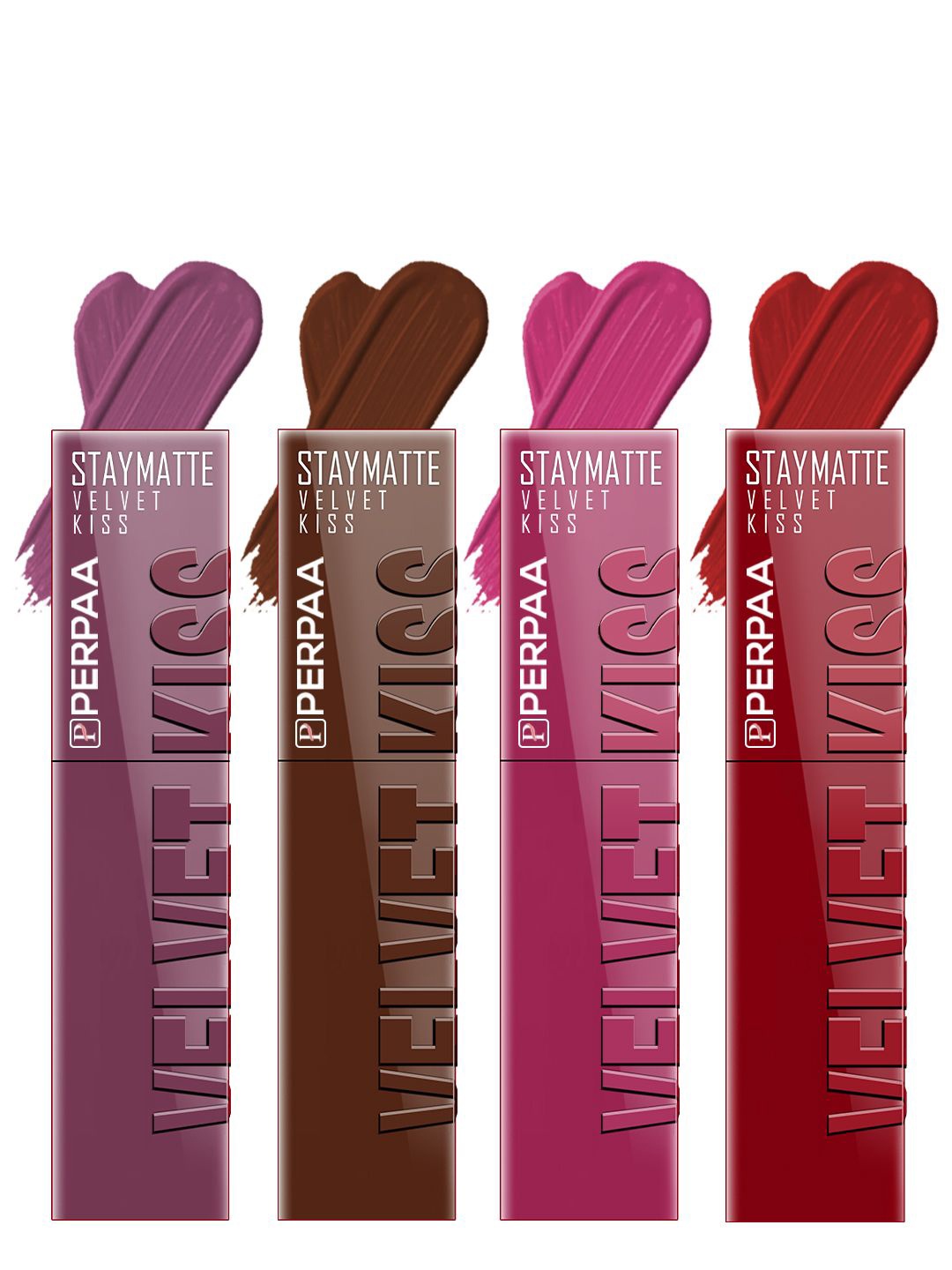 

PERPAA Velvet Kiss Set Of 4 Waterproof Liquid Lipstick -3.5 ml Each -Shades - 6 -7 -8 -12, Mauve