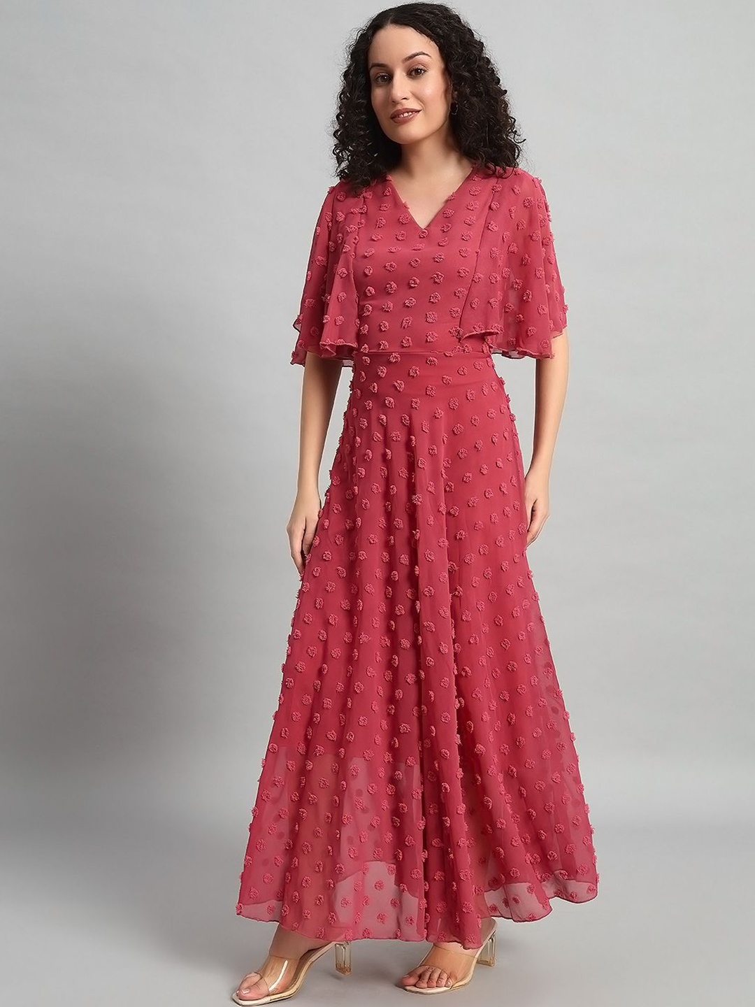 

HELLO DESIGN V-Neck Georgette Maxi Dress, Pink