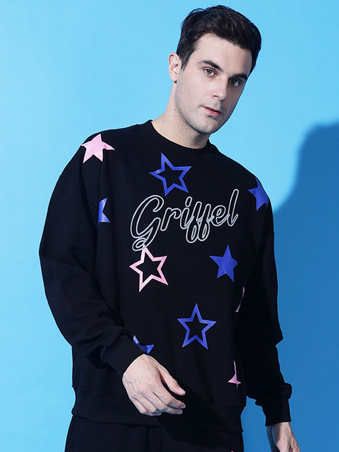 

GRIFFEL Men Printed Round Neck Sweatshirt, Black