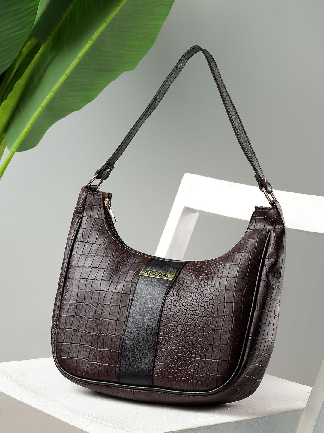 

LEGAL BRIBE Women Textured Half Moon Shoulder Bag, Burgundy