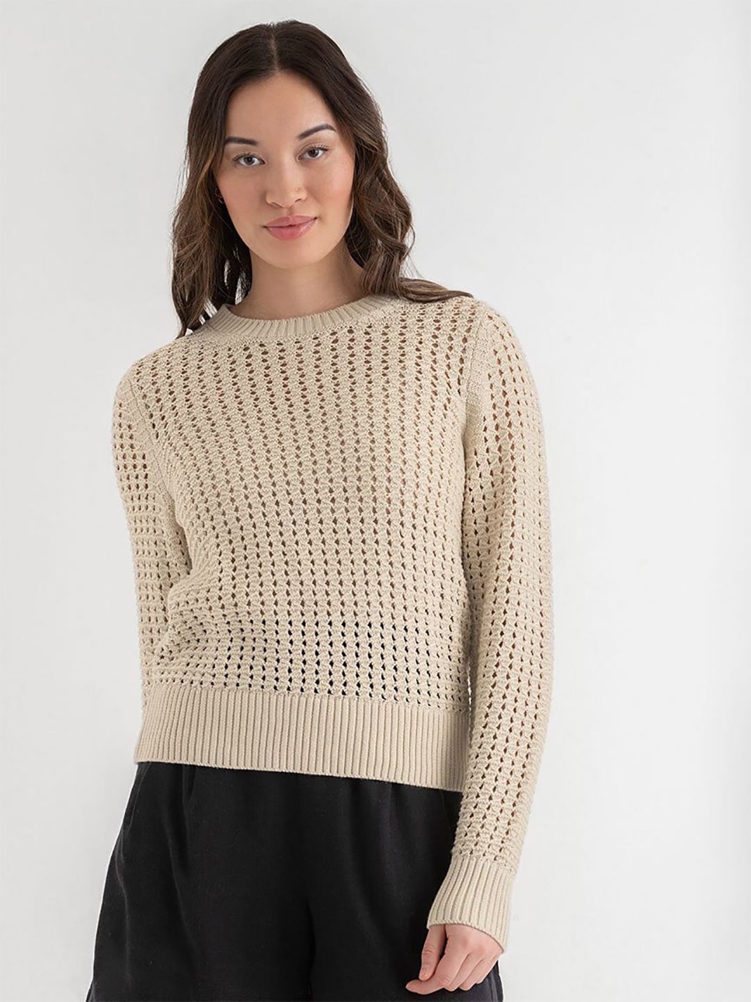 

Kotty Women Long Sleeves Round Neck Pullover, Beige
