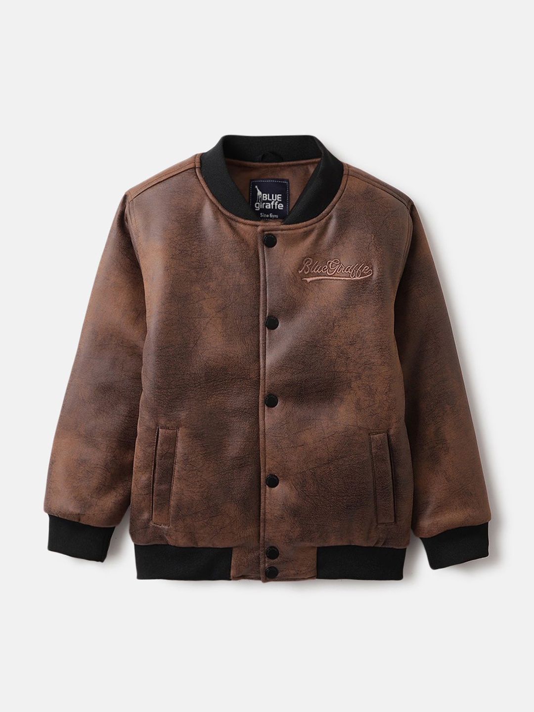 

Blue Giraffe Boys Stand Collar Solid Casual Bomber Jacket, Brown
