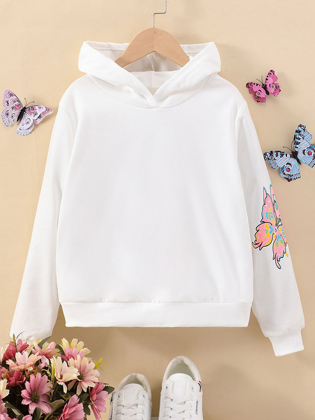 

INCLUD Girls Printed Hooded Long Sleeves Pullover Sweatshirt, White