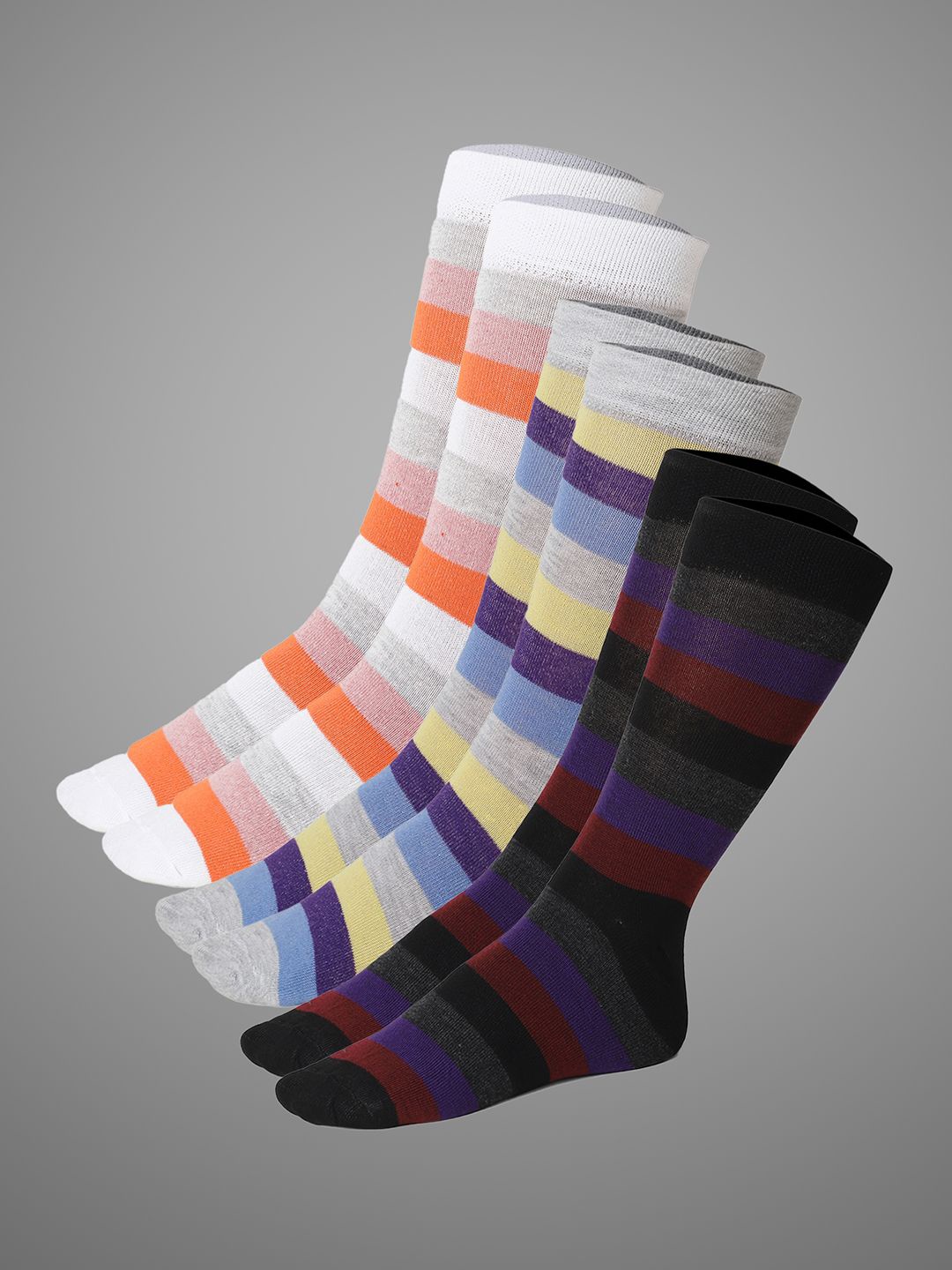 

VIMAL JONNEY Unisex Pack of 3 Striped Cotton Calf Length Socks, Orange
