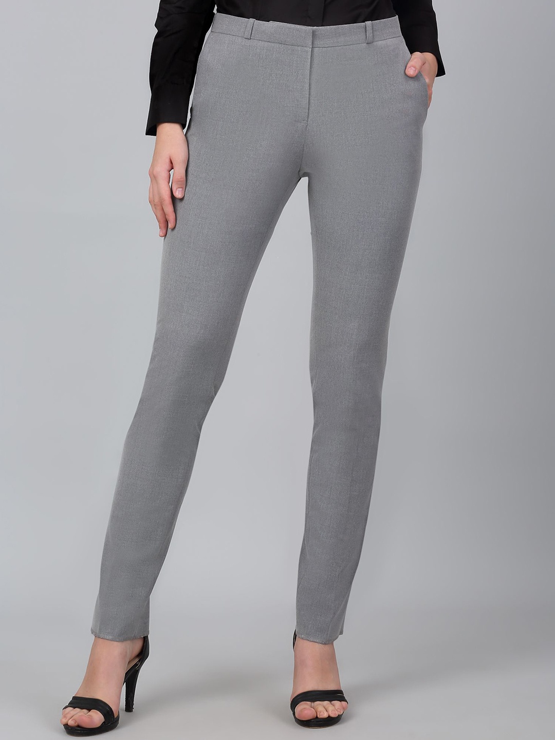 

Cantabil Women Mid-Rise Formal Trousers, Grey
