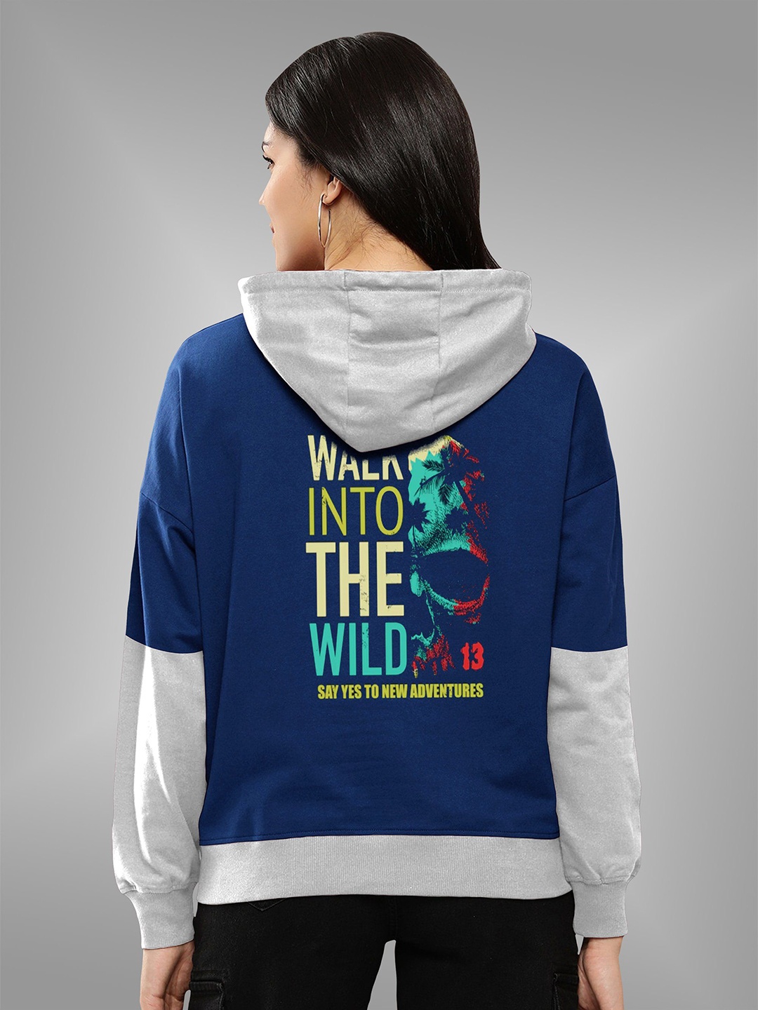 

BAESD Women Hooded Colourblocked Pullover Sweatshirt, Blue
