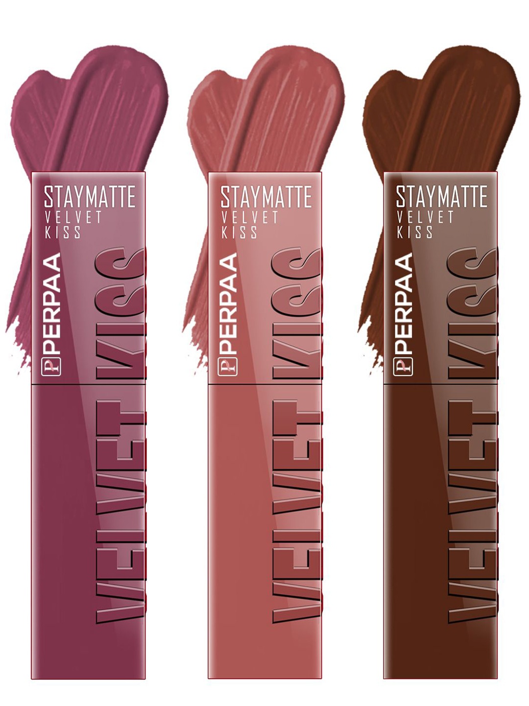 

PERPAA Set of 3 Velvet Kiss Waterproof Matte Liquid Lipstick -3.5 ml Each -Shades 05-06-07, Nude