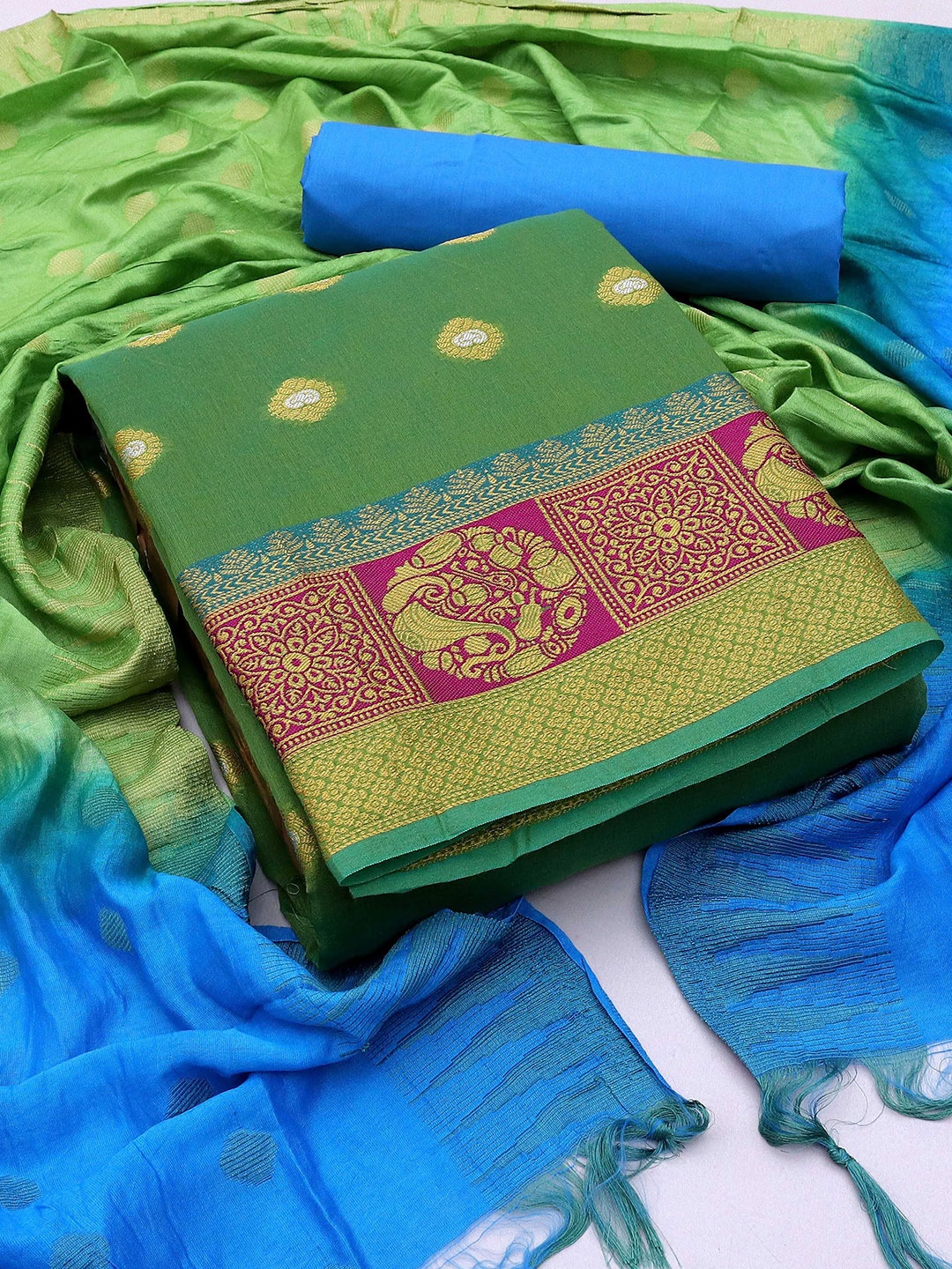

Maroosh Woven Design Unstitched Dress Material, Green