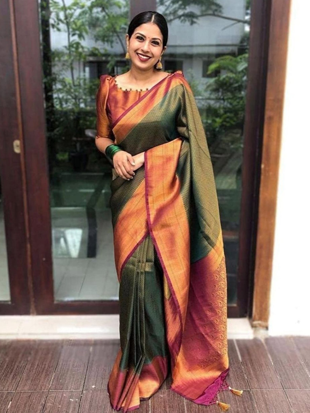 

Visit Wear Woven Design Zari Pure Silk Banarasi Saree, Green