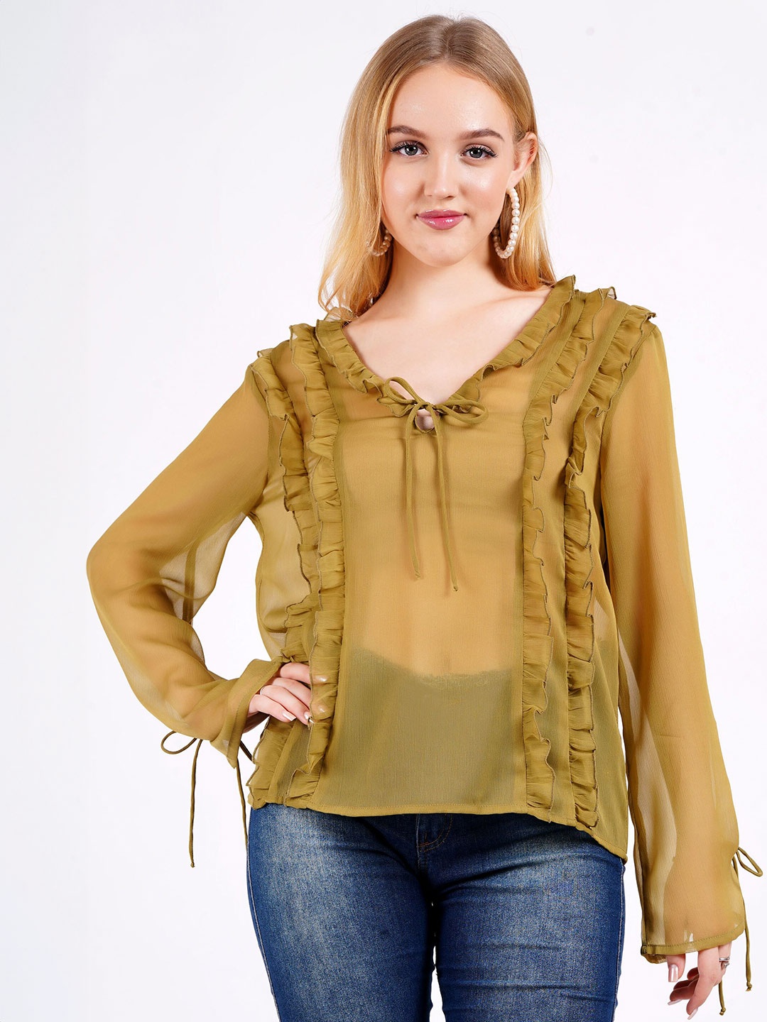 

MINGLAY Women Solid Long Sleeves Top, Olive