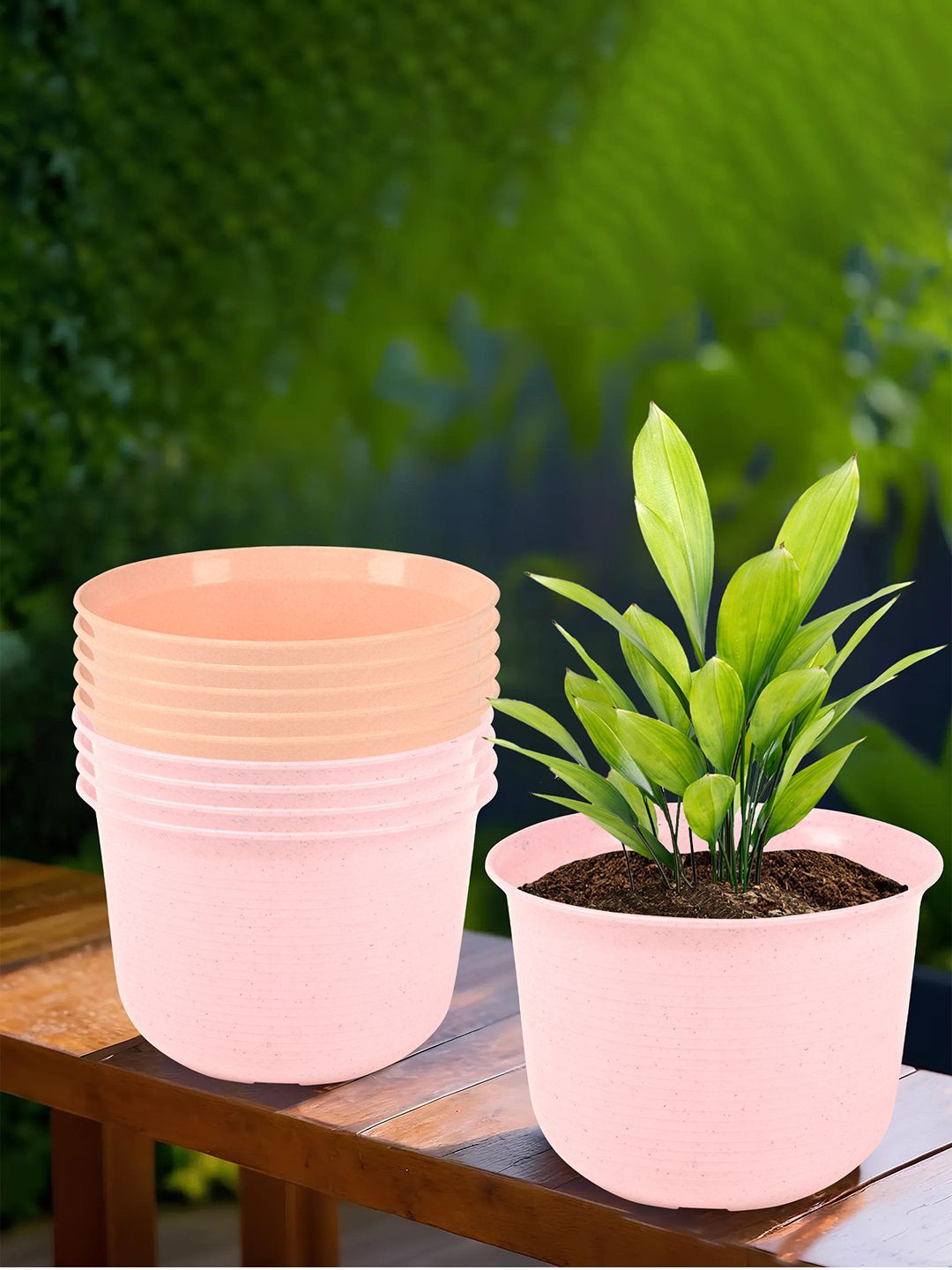 

Kuber Industries Sawera Peach-Colored & Pink 10 Pieces Textured Planters With Plates