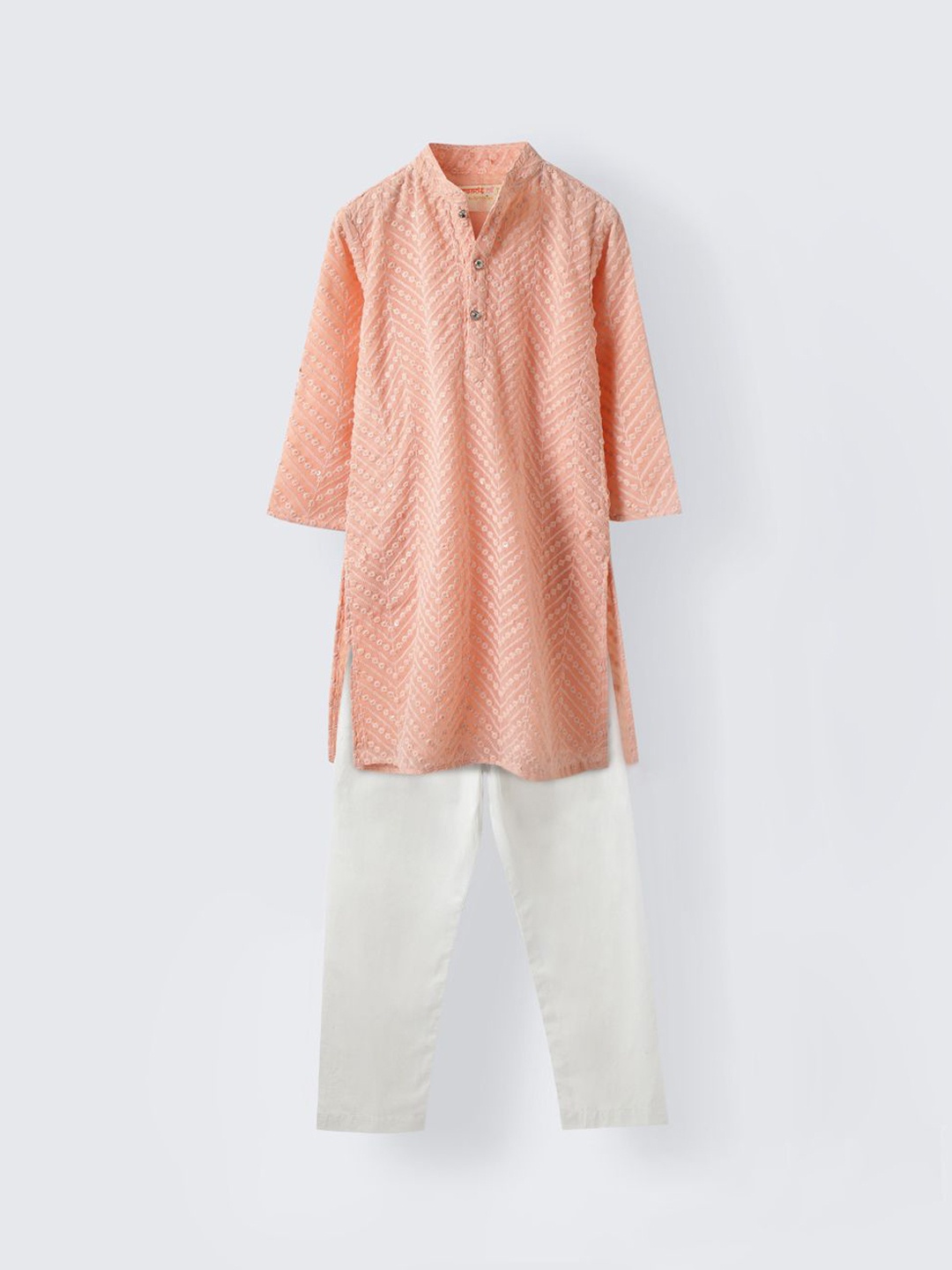 

SPUNKIES Boys Embroidered Thread Work Kurta with Pyjama, Peach