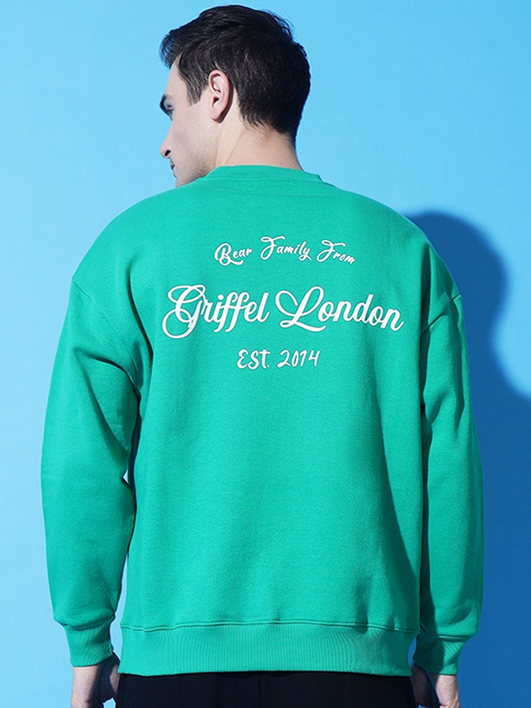 

GRIFFEL Men Typography Printed Round Neck Long Sleeves Pullover Sweatshirt, Green