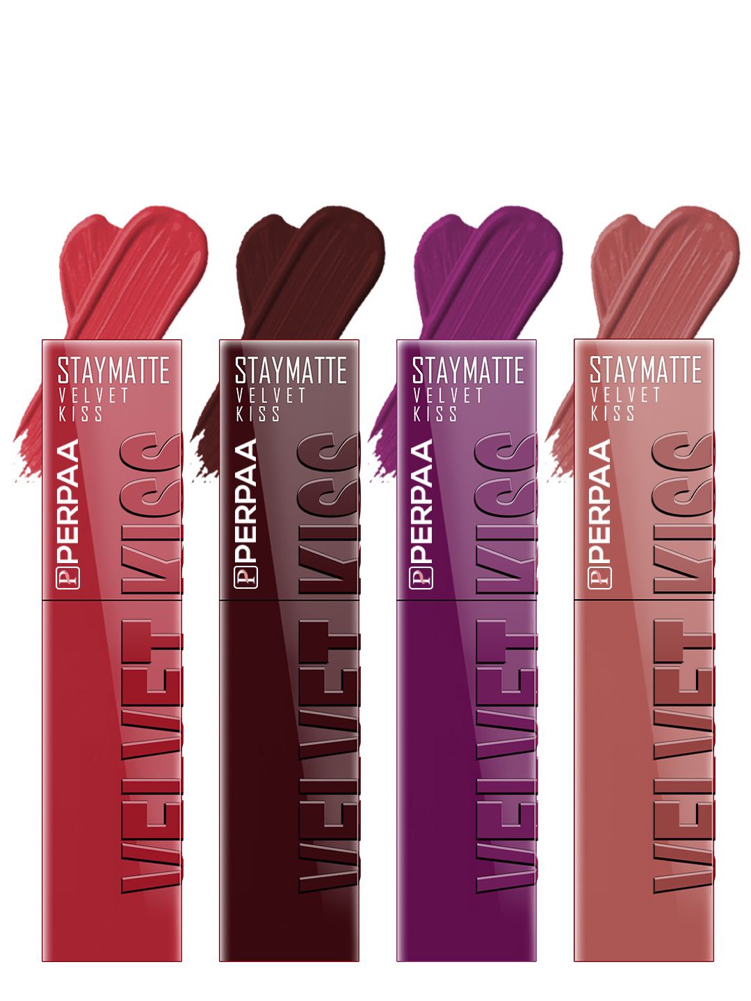 

PERPAA Velvet Kiss Set Of 4 Waterproof Matte Liquid Lipstick -3.5 ml Each -Shades -1-2-3-5, Red