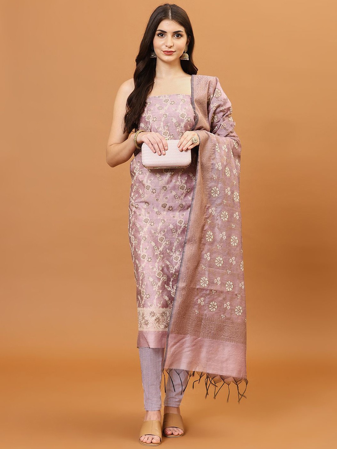

Meena Bazaar Woven Design Art Silk Unstitched Dress Material, Pink