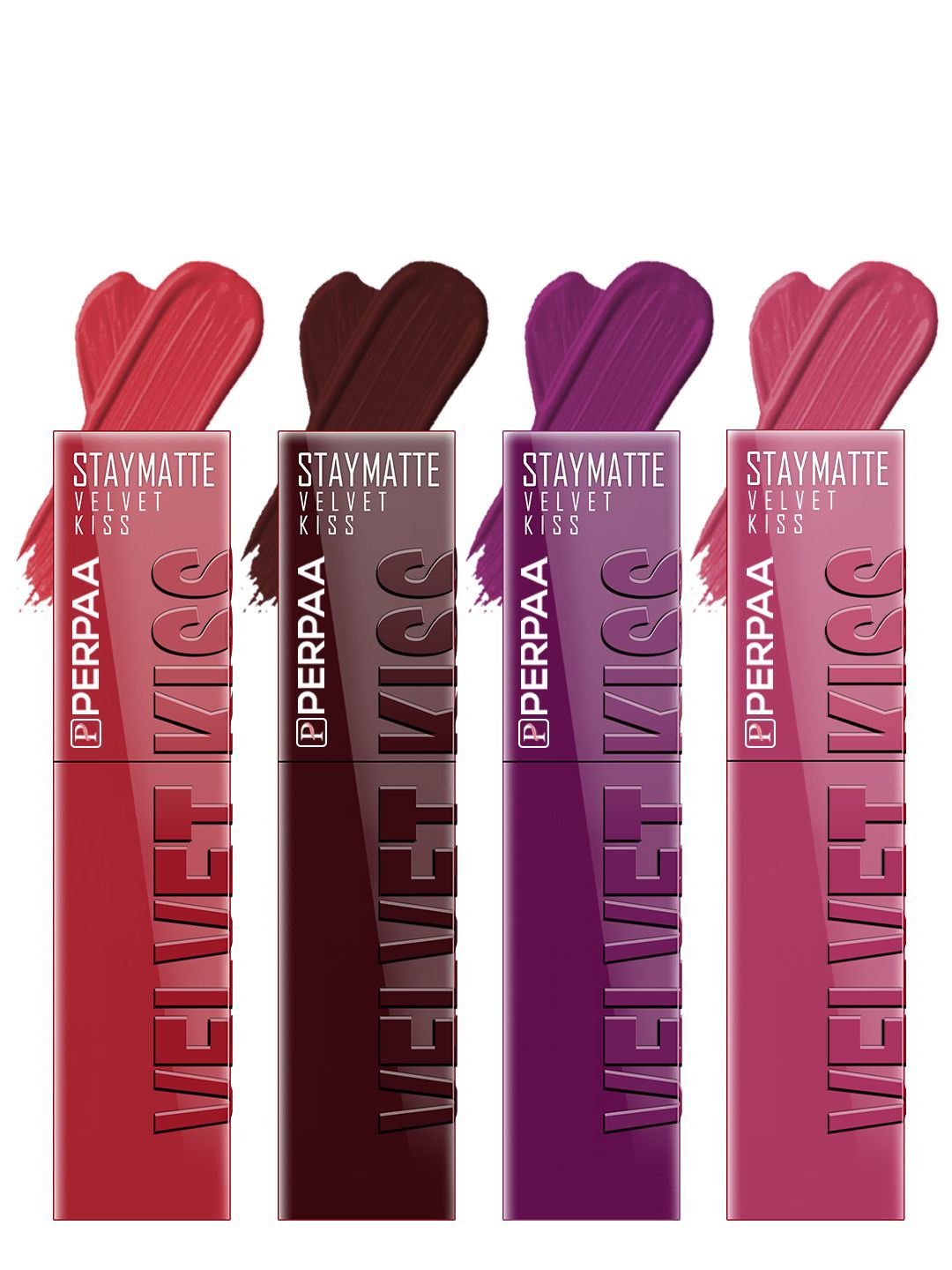 

PERPAA Set Of 4 Velvet Kiss Waterproof Liquid Lipstick -3.5 ml Each -Shades -1 -2 - 3 -10, Red