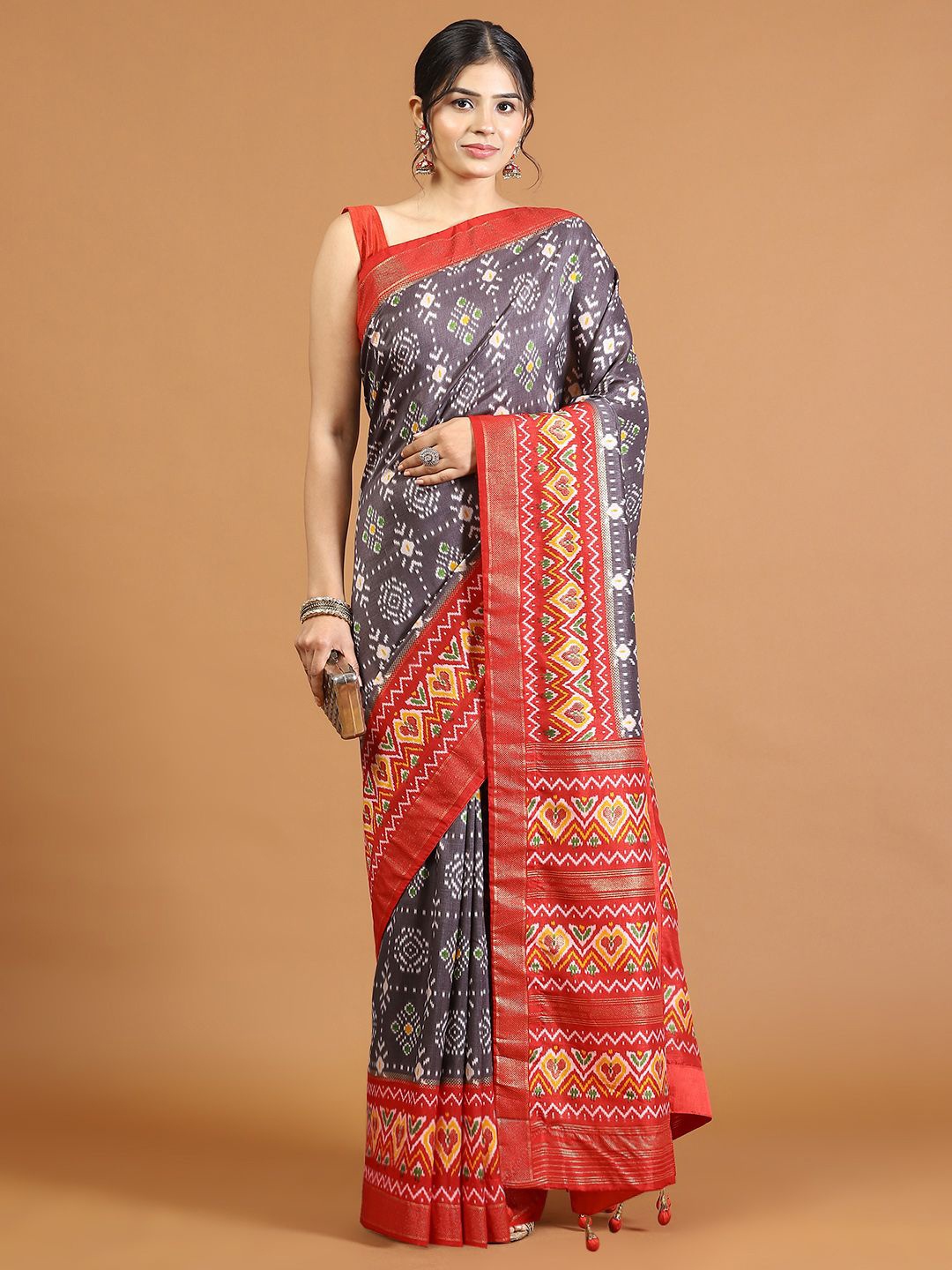 

Meena Bazaar Floral Art Silk Saree, Grey
