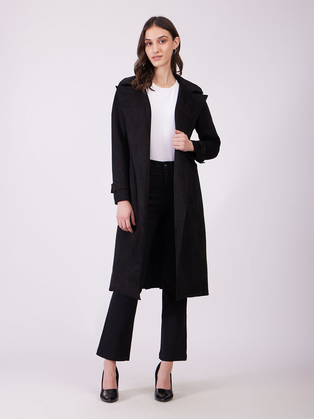 

FableStreet Women Lapel Collar Solid Formal Open Front Jacket, Black