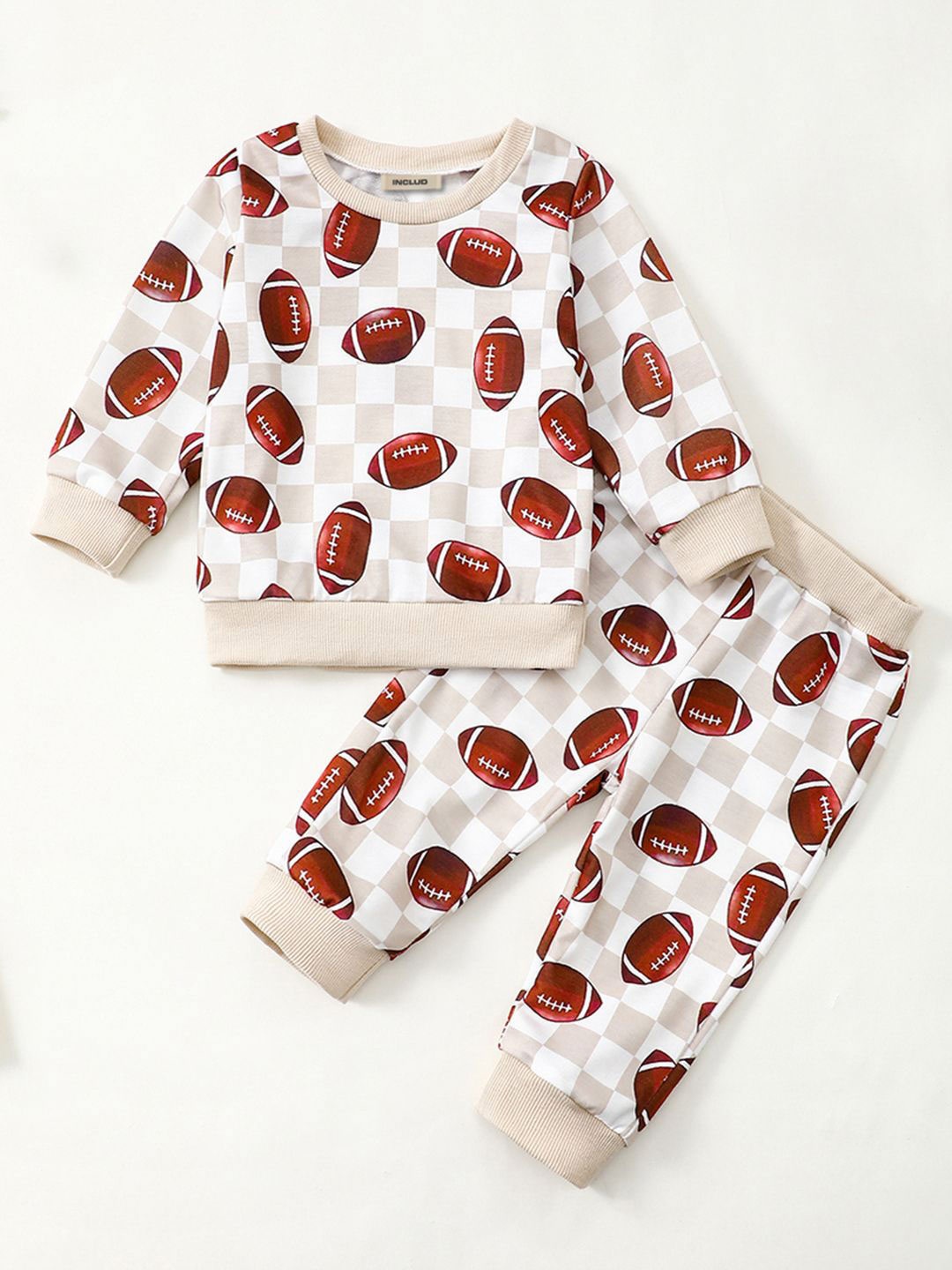 

INCLUD Boys Printed Round Neck Long Sleeves Sweatshirt With Jogger, Beige