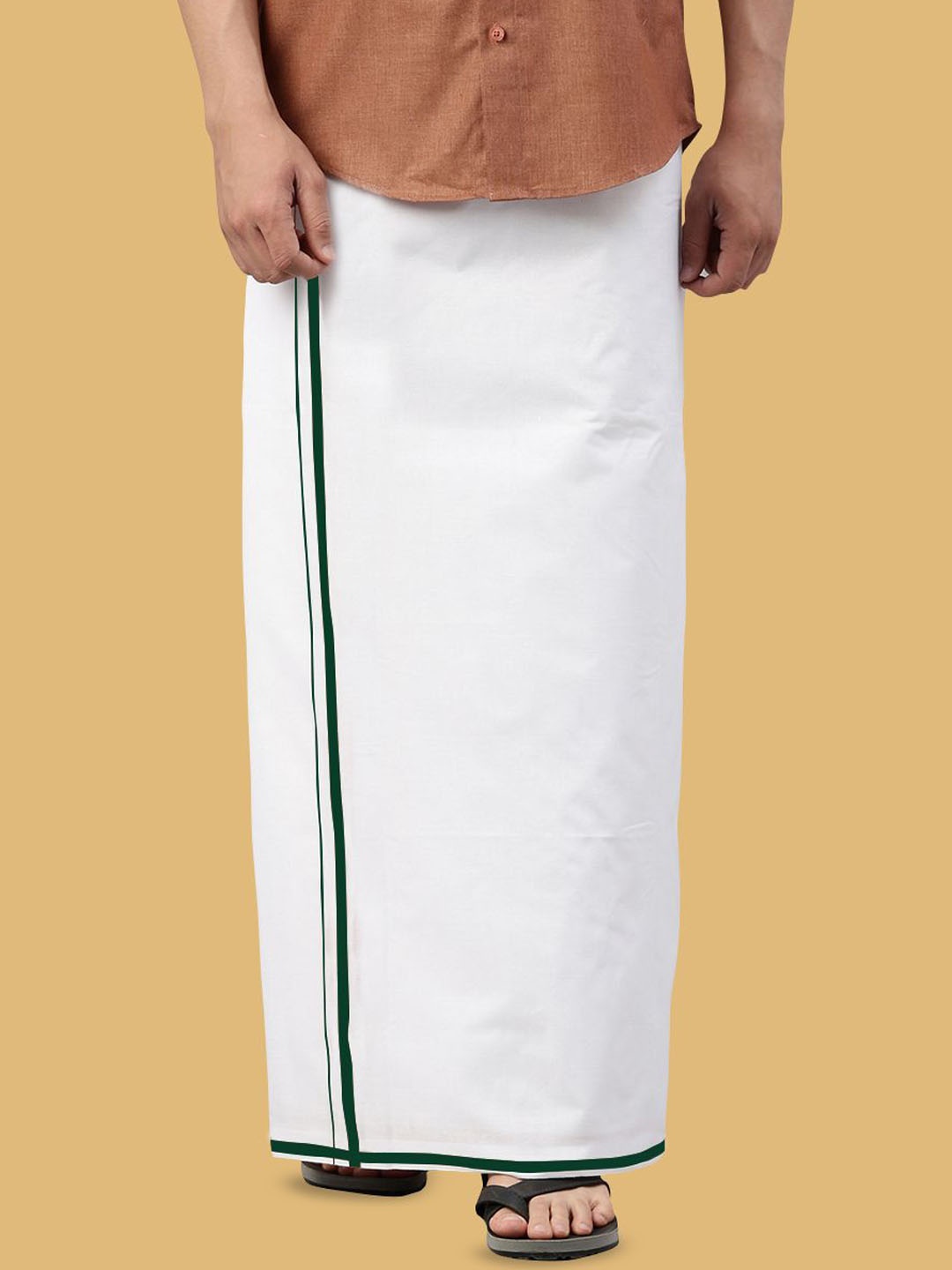 

WHITE HEART Men Solid Pure Cotton Coloured Border Single Layer Dhoti