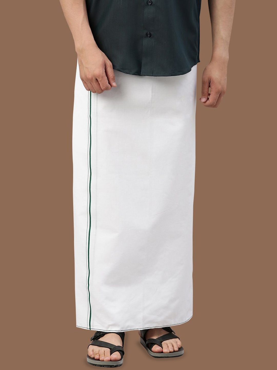 

WHITE HEART Men Pure Cotton Single Layer Dhoti with Coloured Border