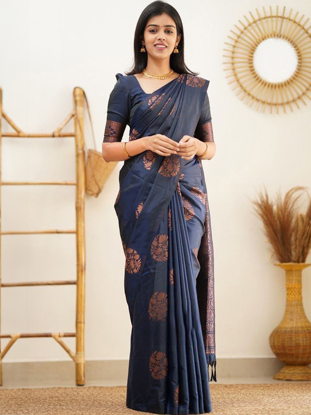 

Visit Wear Woven Design Zari Pure Silk Banarasi Saree, Navy blue