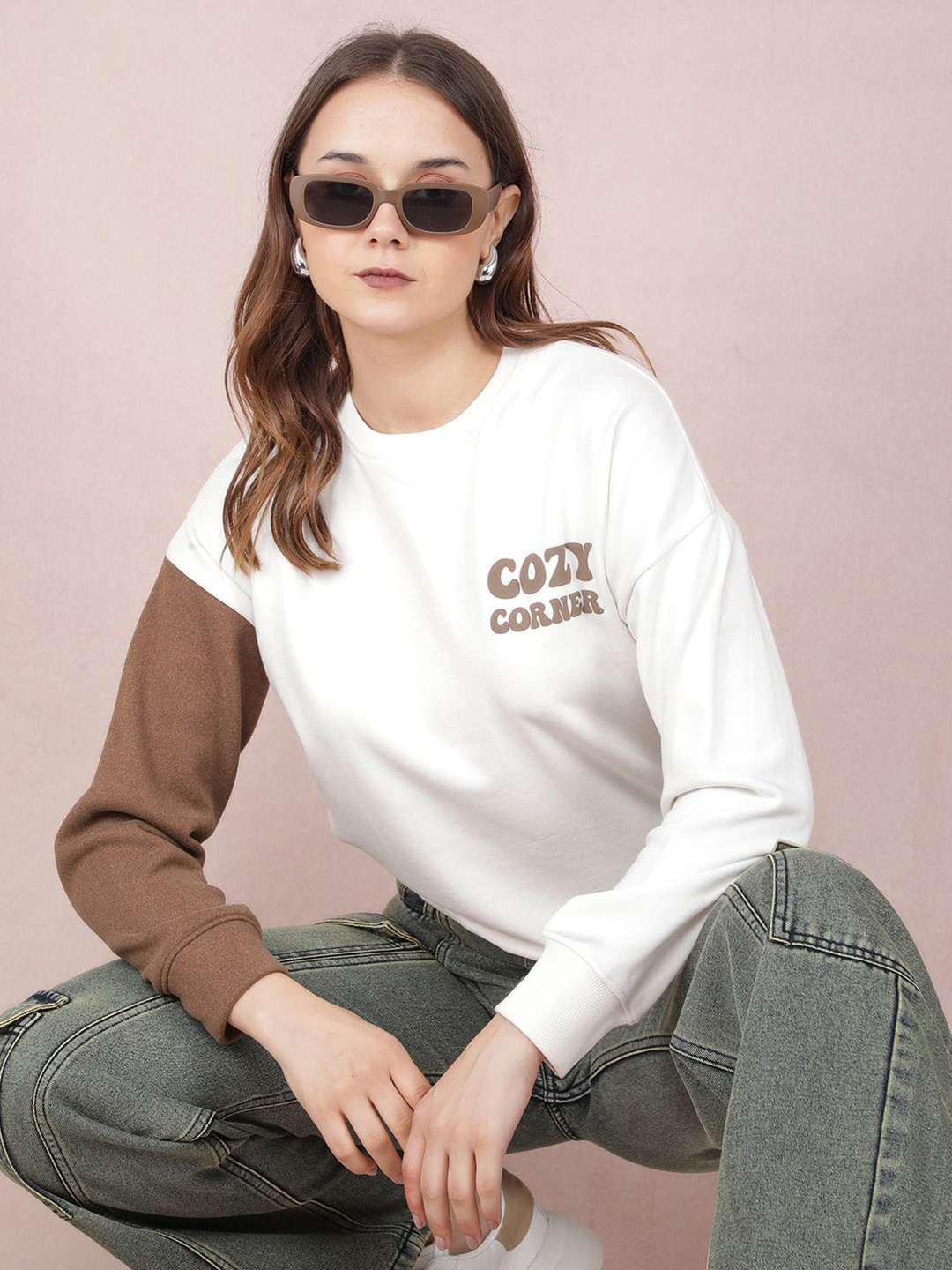 

Crimsoune Club Women Teddy Printed Sweatshirt, White