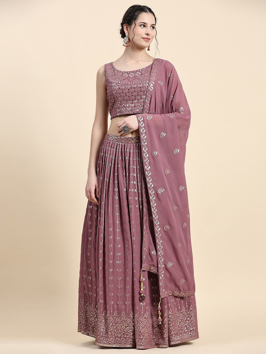 

VANAKARA Embellished Sequinned Ready to Wear Lehenga & Blouse With Dupatta, Magenta