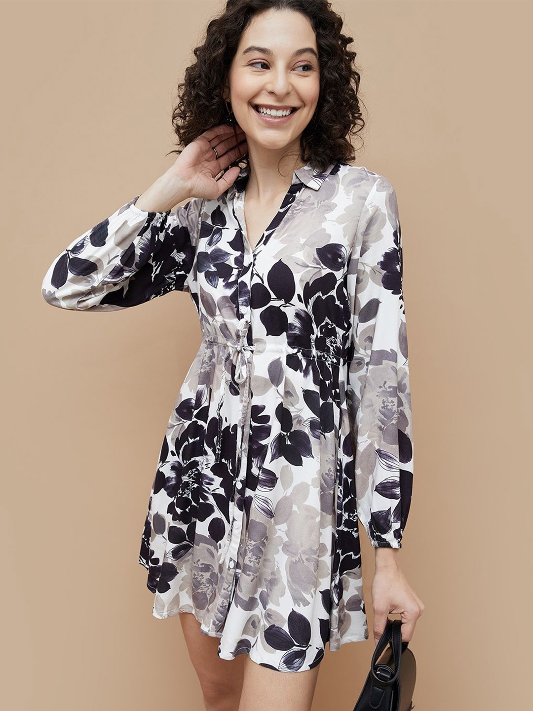 

Fame Forever by Lifestyle Women Floral Printed Shirt Mini Dress, Black
