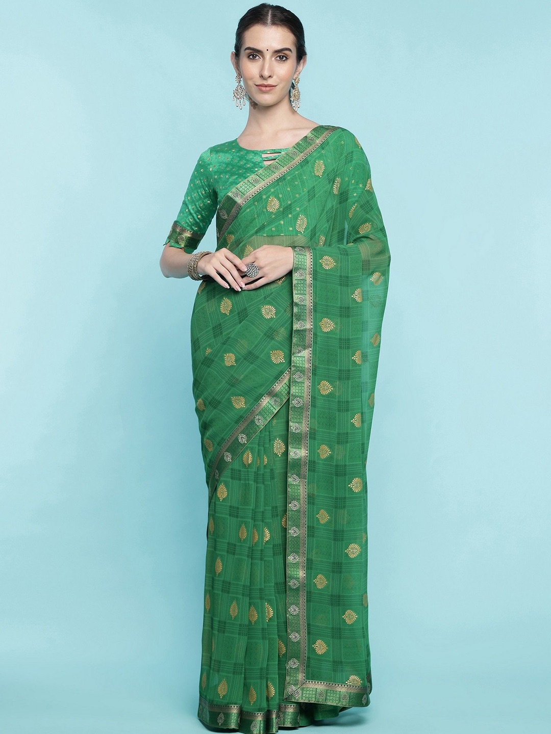 

DIVASTRI Ethnic Woven Design Zari Saree, Green