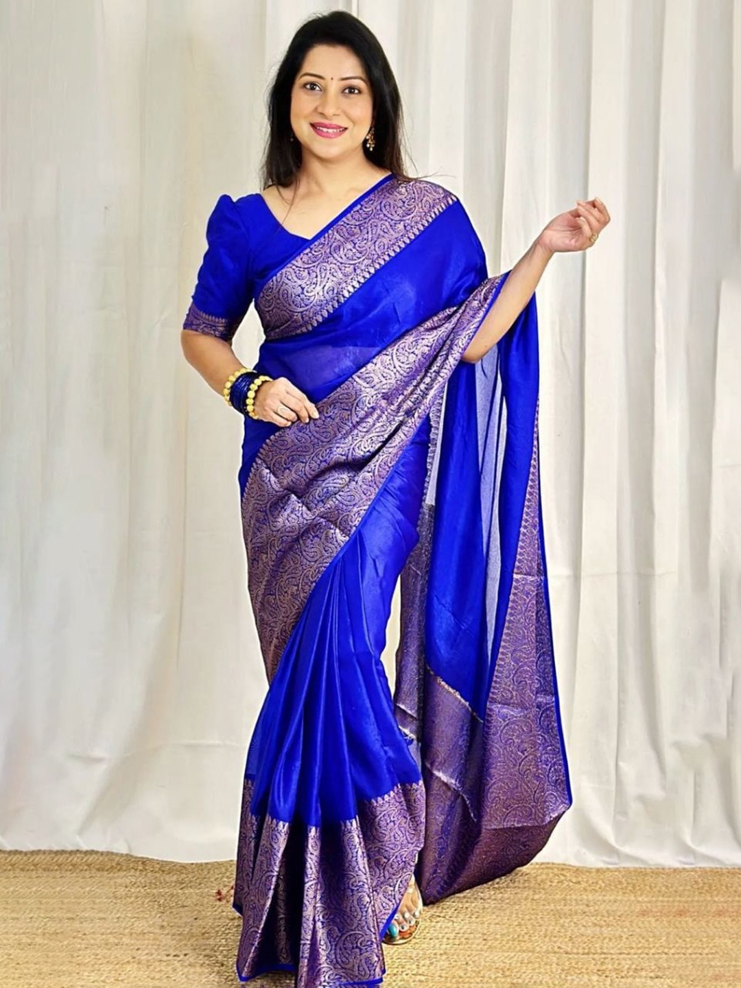

Visit Wear Woven Design Zari Pure Silk Banarasi Saree, Blue