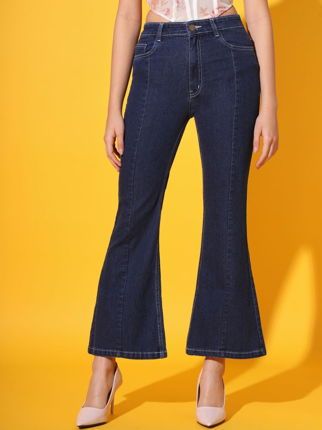 

The Roadster Lifestyle Co Women Boot Cut Fit High Rise Stretchable Jeans, Blue