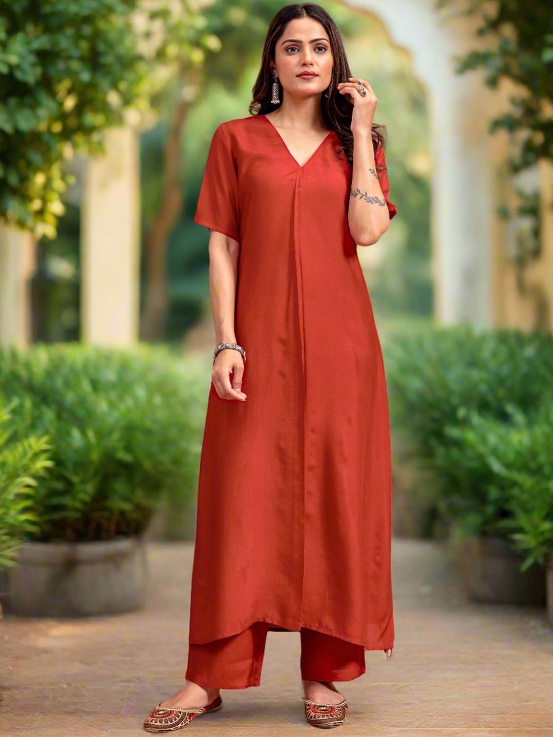 

KASYA V-Neck Short Sleeves Top With Trouser, Rust