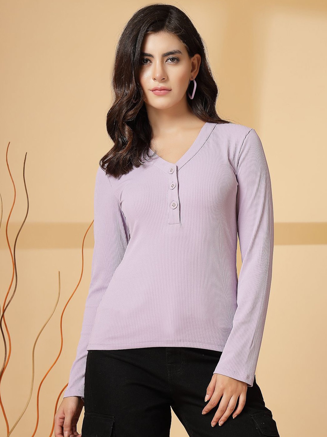 

KASSUALLY V-Neck Regular Top, Lavender
