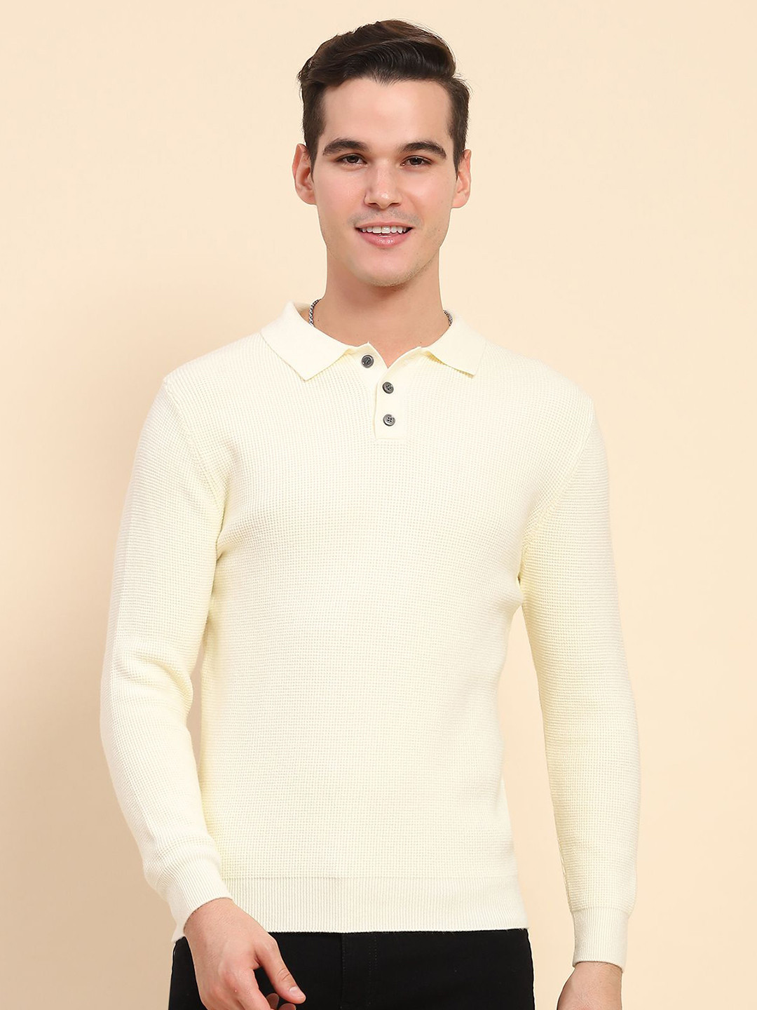 

Global Republic Men Ribbed Winter Pullover, Cream