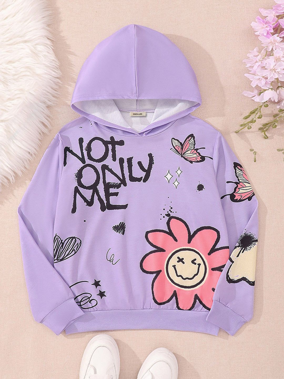 

INCLUD Girls Printed Hooded Sweatshirt, Purple