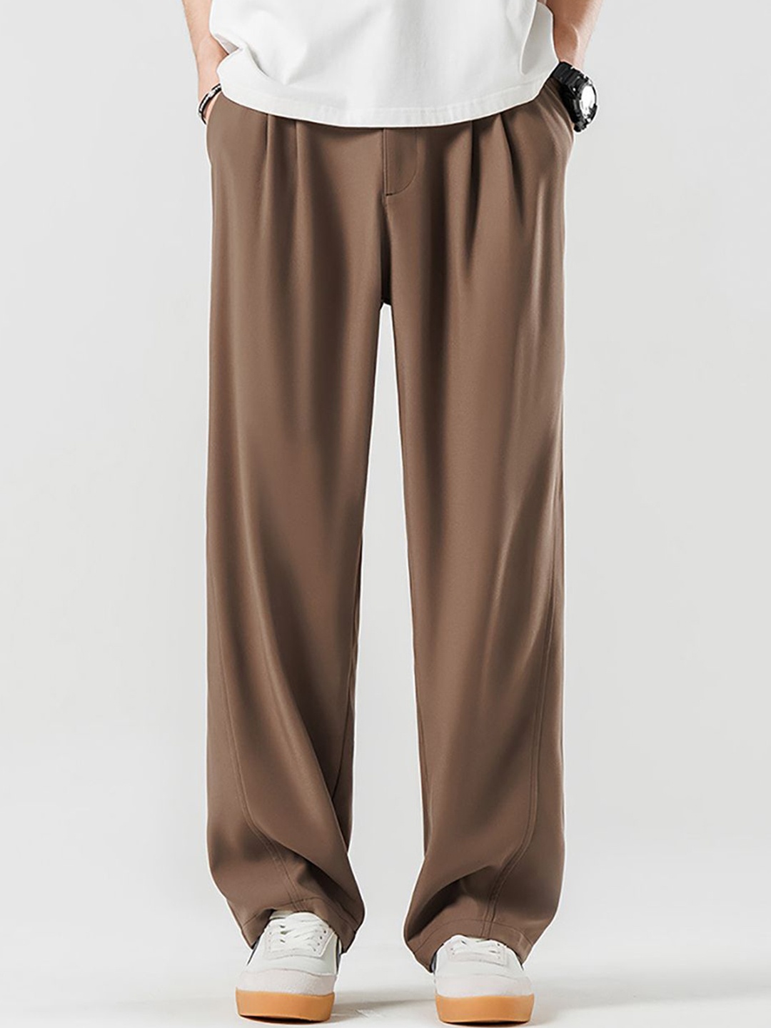 

StyleCast x Revolte Men Loose Fit Easy Wash Pleated Chinos Trousers, Khaki